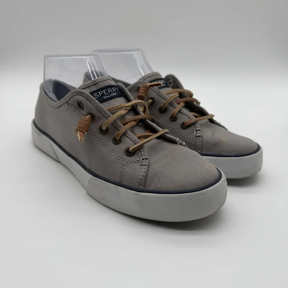 Sperry Women's Pier View Canvas Sneakers Boat Shoes STS95729 Gray Size 7.5